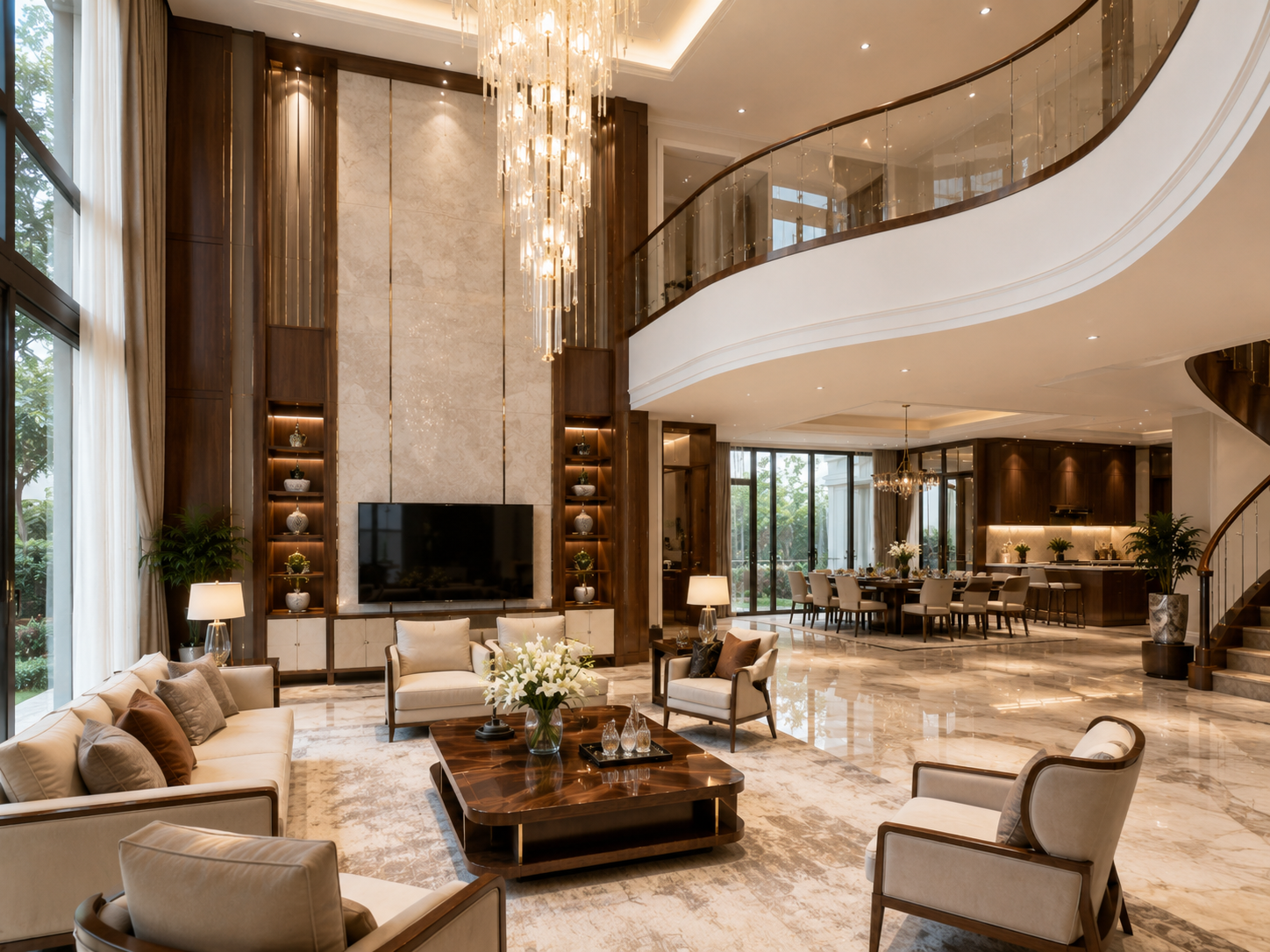 Thiết kế nội thất biệt thự Mr Chiến Vinhomes Riverside – Không gian sống sang trọng với gỗ óc chó